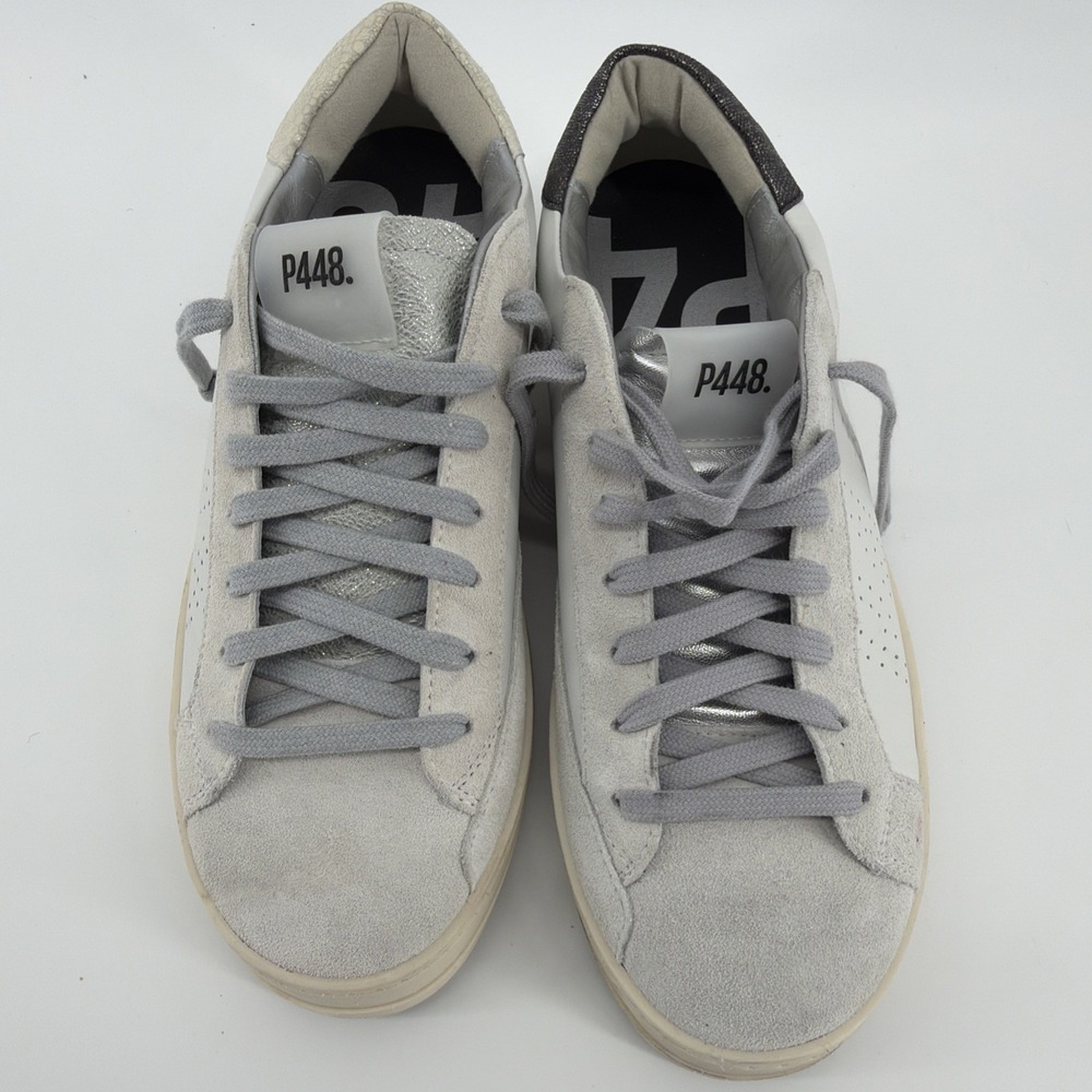 P448 White Low Top John Mixed Leather Suede Sneakers Size 39 US 8 New
